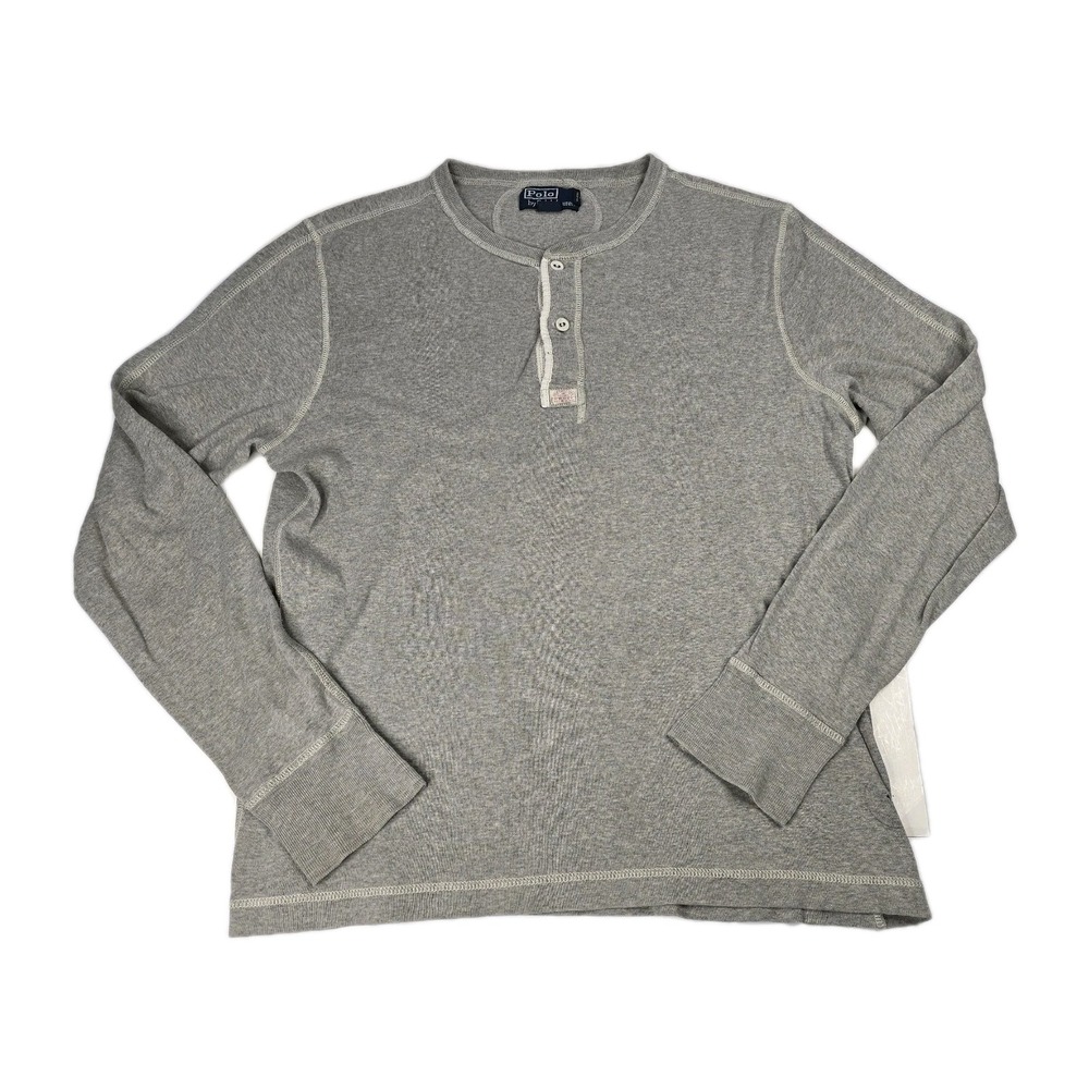 Polo Ralph Lauren Men's  L Large Henley Gray Shirt Long Sleeve Vintage Button